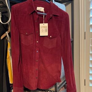 The Jetset Diaries Red Suede Button-Up Shirt